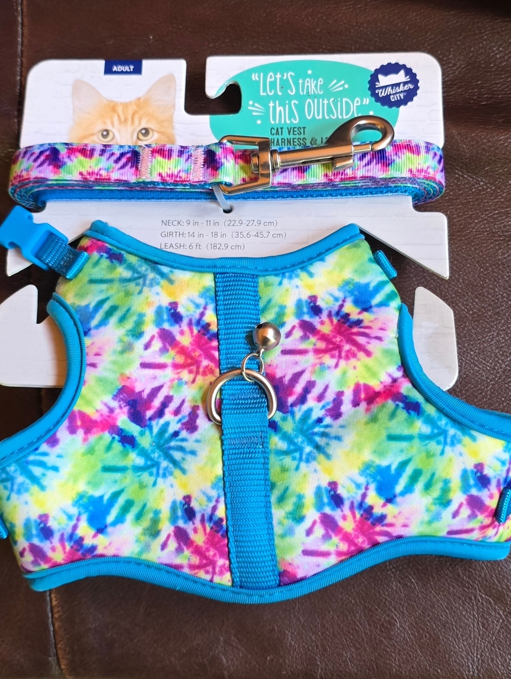 Whisker City Cat Vest Harness & Leash Set Adult Cat Tie Dye Blue